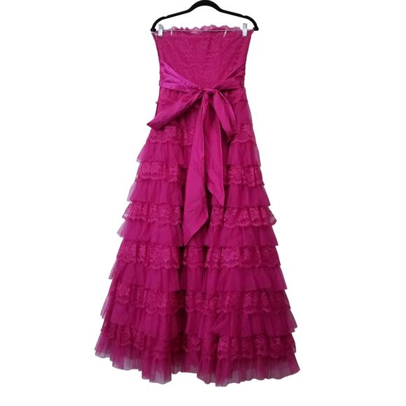 Masquerade Pink Tiered Strapless Lace Evening Dress Ball Gown - Picture 2 of 10